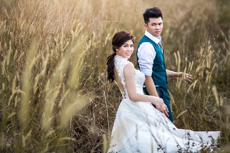 Bride and Groom in Garden